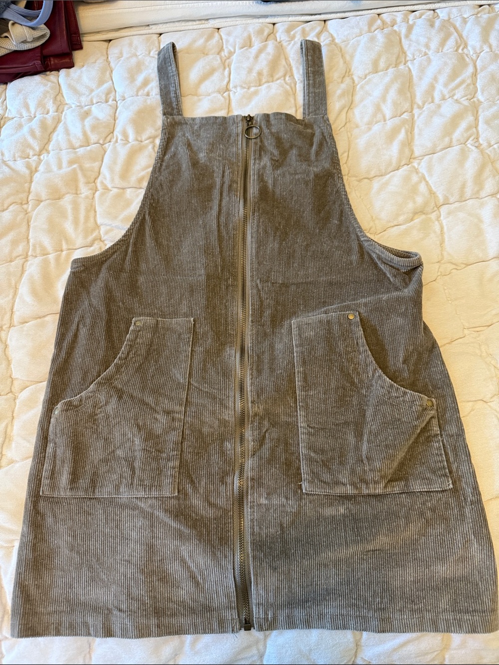 Corduroy Zip-Front Overall Dress